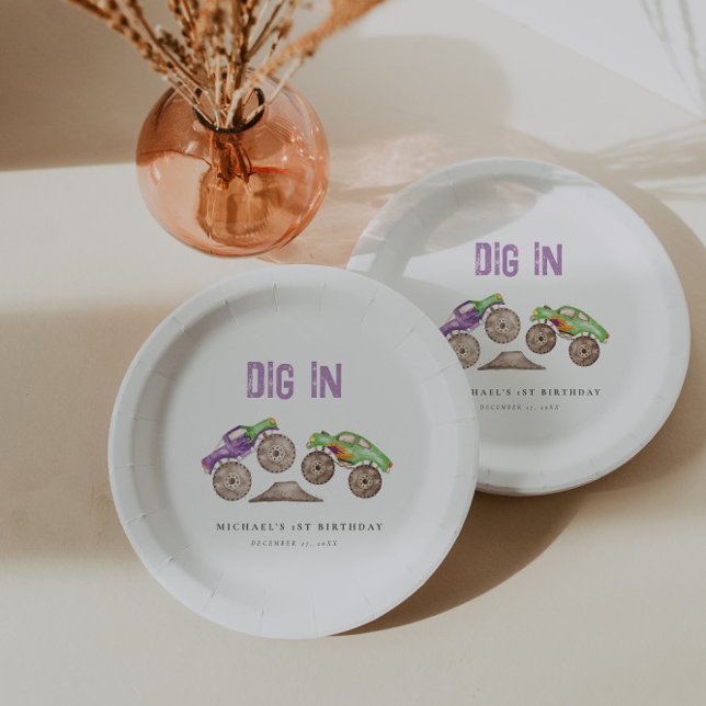 DIG IN Monster Trucks Birthday  Paper Plate (Creator Uploaded)