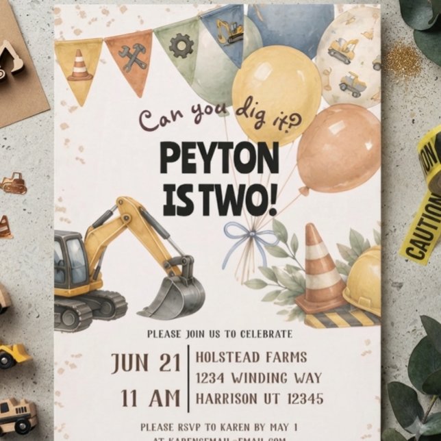 Dig It Construction Second Birthday  Invitation (Creator Uploaded)