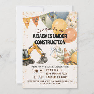 Dig It Under Construction Baby Shower Invitation