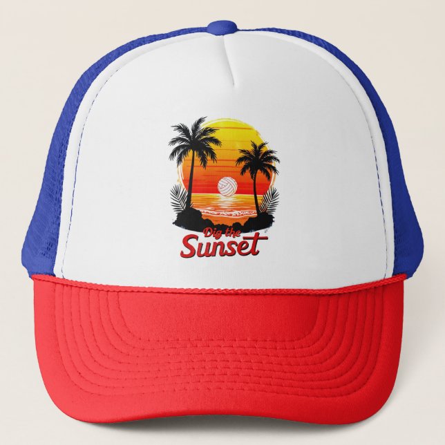 "Dig the Sunset" Volleyball sunset design  Trucker Hat (Front)