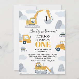 Dig Up Some Fun Construction 1st Birthday Invitation