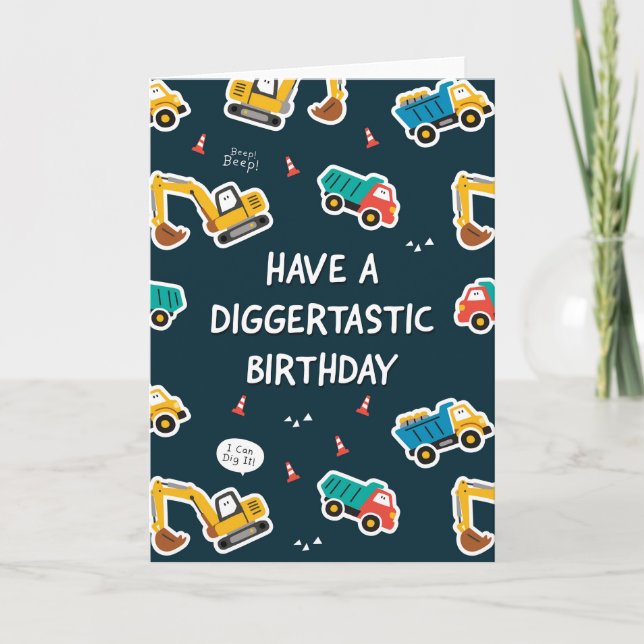 Digger Birthday Card for Boys (Front)