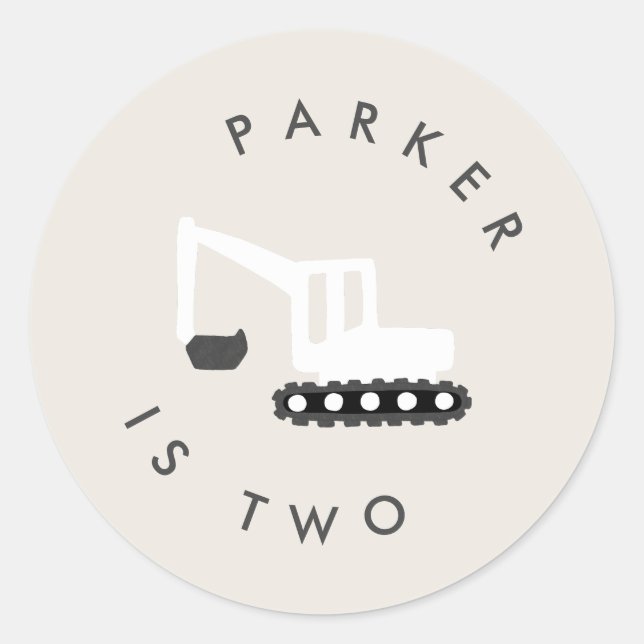 Digger Construction Birthday Party Minimal Sticker (Front)