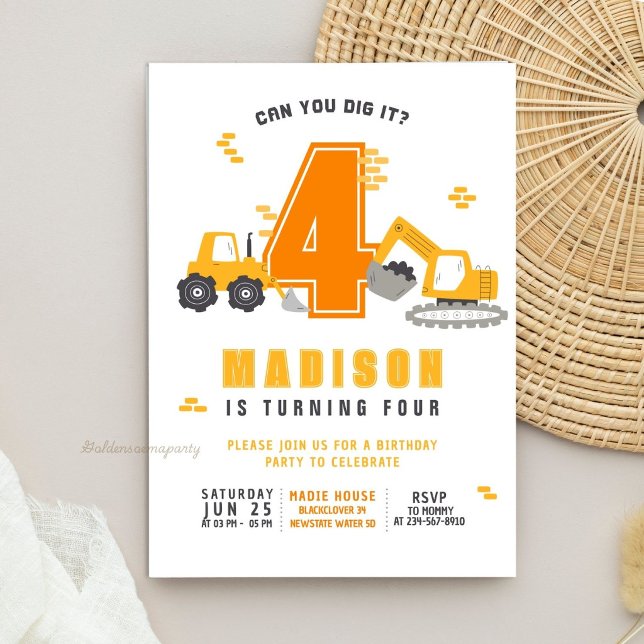 Diggin' It Birthday | Construction Theme Birthday Invitation (Diggin' It Birthday  Construction Theme Birthday Invitation
)