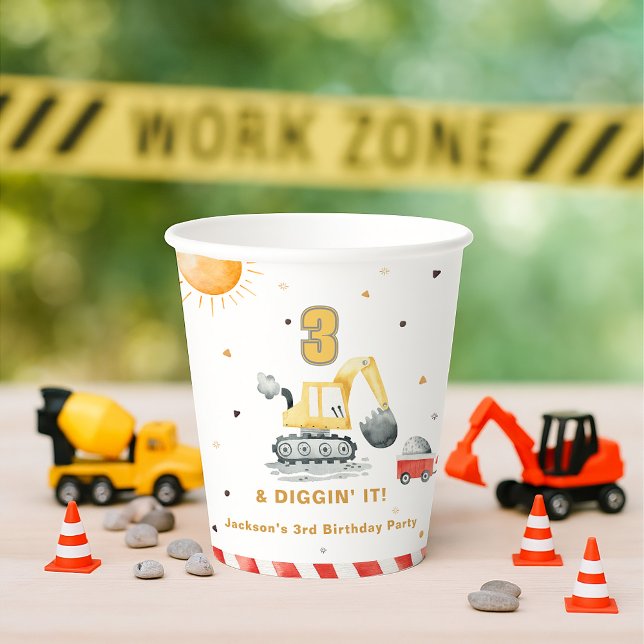 Diggin’ It Yellow Construction Brithday Party Paper Cups (Creator Uploaded)