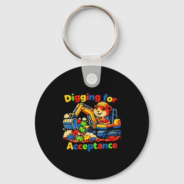 Digging for acceptance autism awareness cute guine key ring (Front)