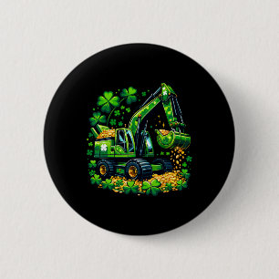 Digging Luck Shamrock St Patricks Excavator Kids B 6 Cm Round Badge