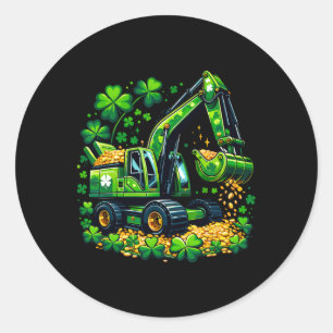 Digging Luck Shamrock St Patricks Excavator Kids B Classic Round Sticker