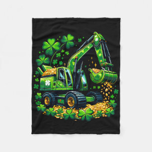 Digging Luck Shamrock St Patricks Excavator Kids B Fleece Blanket
