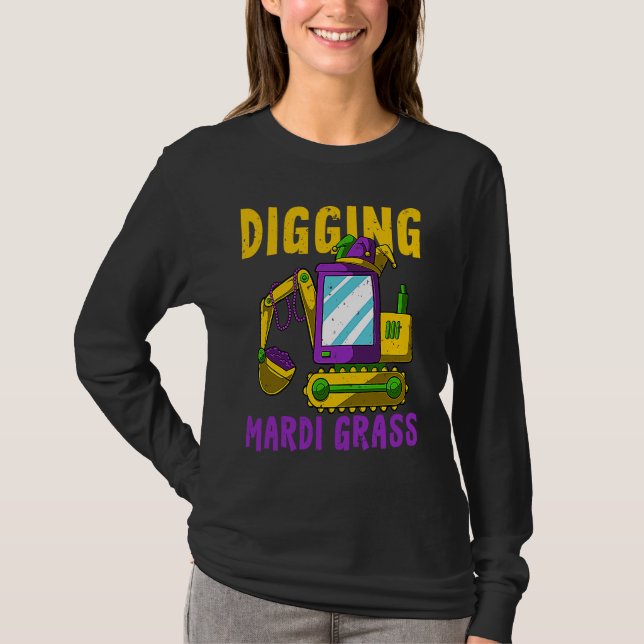 Digging Mardi Gras Cool Jester Excavator Construct T-Shirt (Front)