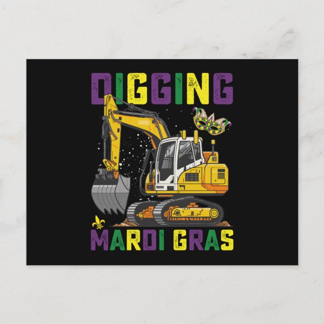 Digging Mardi Gras Excavator Construction Carnival Postcard (Front)