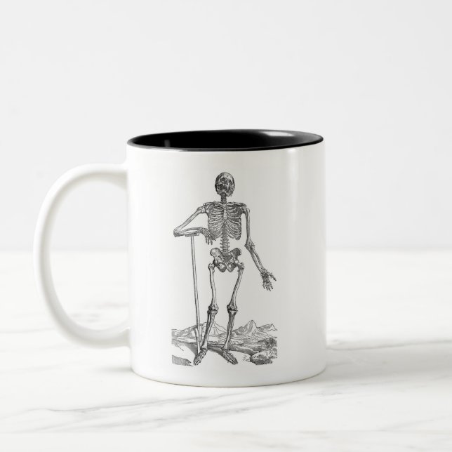 Digging Skeleton Illustration Two-Tone Coffee Mug (Left)