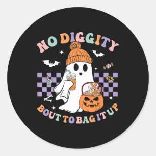 Diggity Bout To Bag It Up Cute Ghost Halloween Kid Classic Round Sticker