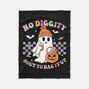 Diggity Bout To Bag It Up Cute Ghost Halloween Kid Fleece Blanket