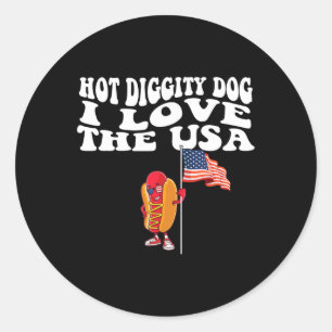 Diggity Dog Usa American Flag 4th Of July Fourth Classic Round Sticker