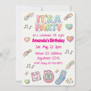 Digi-Cute Y2K Style Rainbow Colour Birthday Invitation