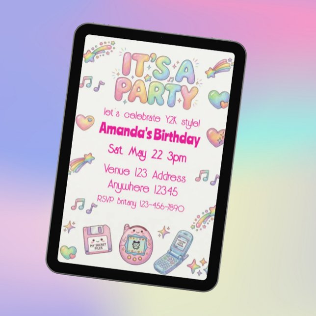 Digi-Cute Y2K Style Rainbow Colour Birthday Invitation (Creator Uploaded)