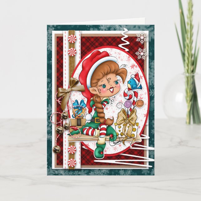 Digi Doodles Damita Christmas Elf Greeting Card (Front)