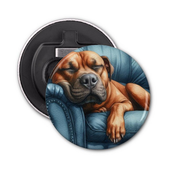 DigiPups Pitbull Dog Sleeping Recliner Nap         Bottle Opener (Front)
