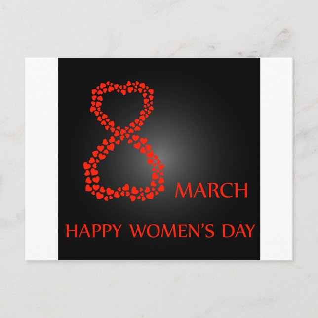 Digit 8 with red hearts- international womens day postcard (Front)