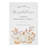 DIGITAL 100th Birthday Pumpkin Fall Leaves Welcome