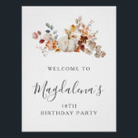 DIGITAL 18th Birthday Pumpkin Flower Welcome Poster<br><div class="desc">An elegant white watercolor pumpkin is nestled in fall leaves and flowers. The sophisticated blend of deep earth tones and soft pastels creates a unique aesthetic your guests will love. All the text is easily edited,  so you can set just the right tone.</div>