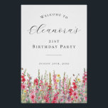 DIGITAL 21st Birthday August Birth Flower Welcome Poster<br><div class="desc">Elegant summer watercolor pink gladiolus flowers create a beautiful floral border at the bottom of this birthday party welcome tabletop pedestal sign. Gladiolus flowers are the July birth flower that signify strength and love. A trendy font combination gives it a modern aesthetic. All of the text is editable.</div>