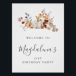 DIGITAL 21st Birthday Pumpkin Flower Welcome Poster<br><div class="desc">An elegant white watercolor pumpkin is nestled in fall leaves and flowers. The sophisticated blend of deep earth tones and soft pastels creates a unique aesthetic your guests will love. All the text is easily edited,  so you can set just the right tone.</div>