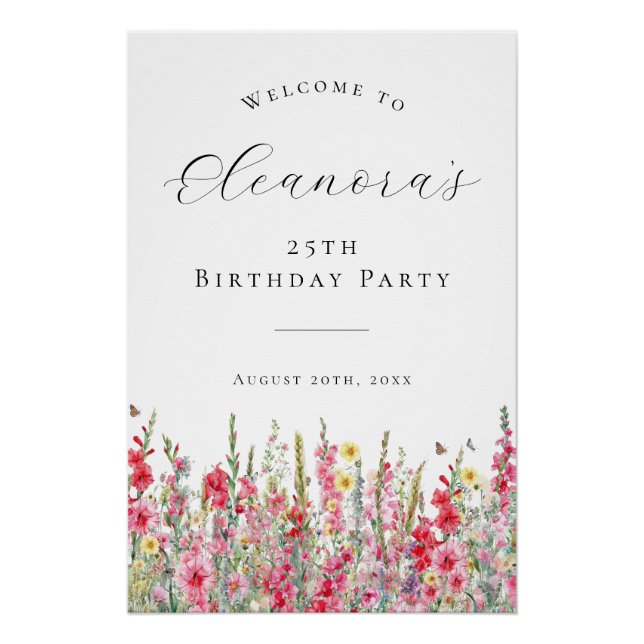 DIGITAL 25th Birthday August Birth Flower Welcome Poster (Front)