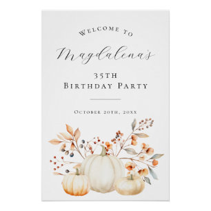 DIGITAL 35th Birthday Pumpkin Fall Leaves Welcome Poster
