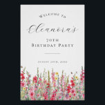 DIGITAL 70th Birthday August Birth Flower Welcome Poster<br><div class="desc">Elegant summer watercolor pink gladiolus flowers create a beautiful floral border at the bottom of this birthday party welcome tabletop pedestal sign. Gladiolus flowers are the July birth flower that signify strength and love. A trendy font combination gives it a modern aesthetic. All of the text is editable.</div>