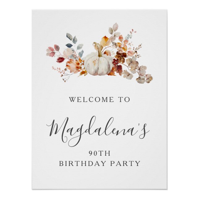 DIGITAL 90th Birthday Pumpkin Flower Welcome Poster (Front)