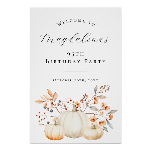 DIGITAL 95th Birthday Pumpkin Fall Leaves Welcome Poster (Front)