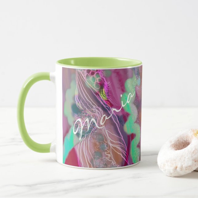 Digital Abstract art mug Trendy pink mint green (With Donut)