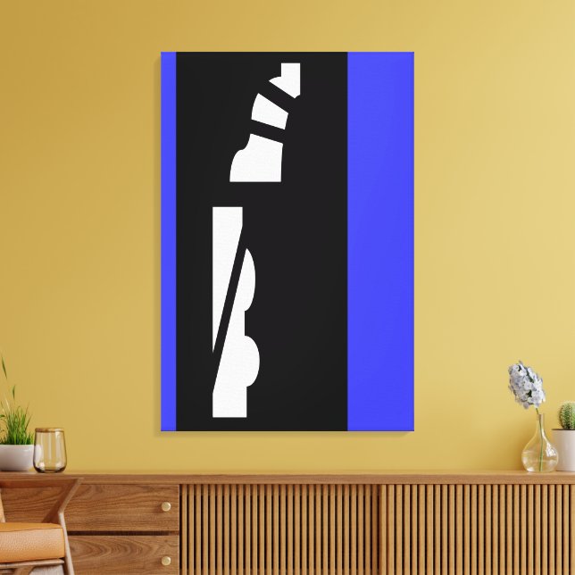 Digital Abstract Black, White & Blue Canvas Print (Insitu(LivingRoom))