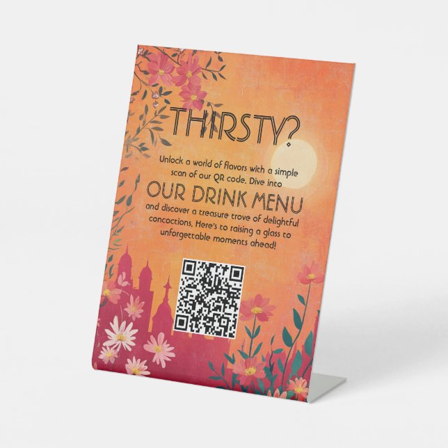 Digital Access Sunset Serenade Wedding Drinks Pedestal Sign (Front)