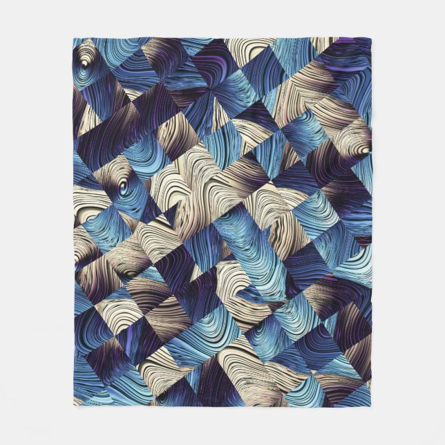 Digital Art Blue Abstract Squares Fleece Blanket (Front)