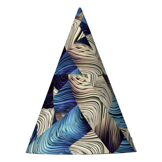 Digital Art Blue Abstract Squares Party Hat (Front)