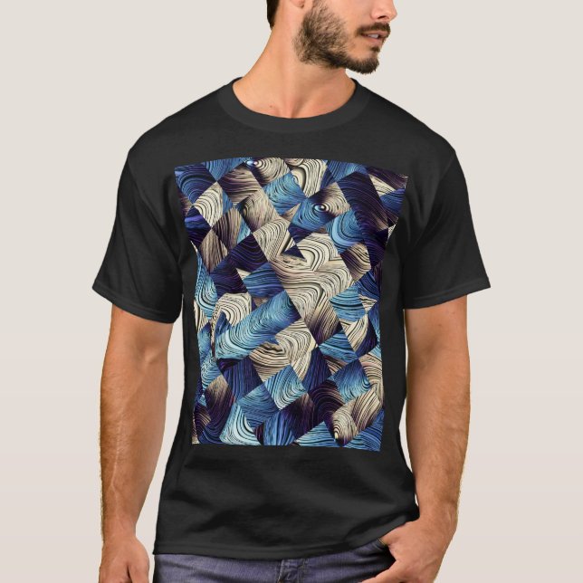 Digital Art Blue Abstract Squares T-Shirt (Front)