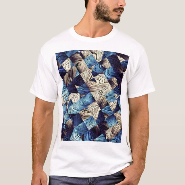Digital Art Blue Abstract Squares T-Shirt (Front)