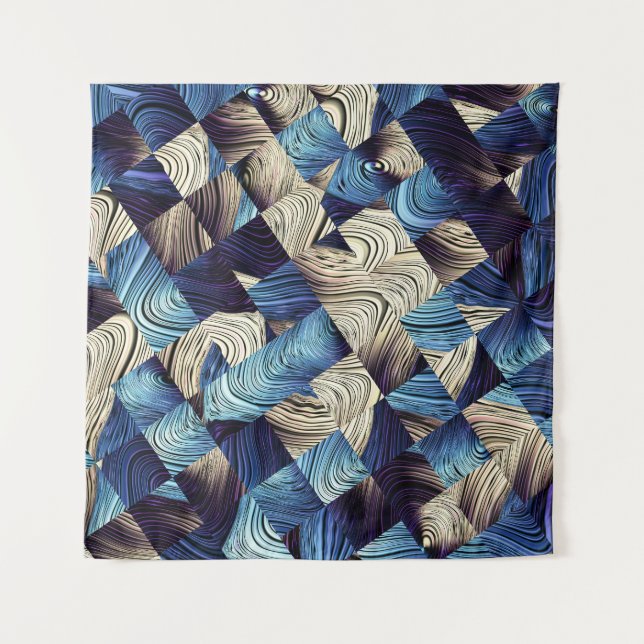 Digital Art Blue Abstract Squares Tapestry (Front)
