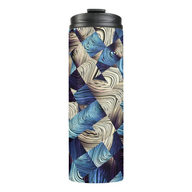 Digital Art Blue Abstract Squares Thermal Tumbler (Front)
