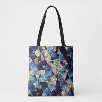 Digital Art Blue Abstract Squares Tote Bag