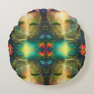 Digital art Kaleidoscope Abstract Nature River Ref Round Cushion