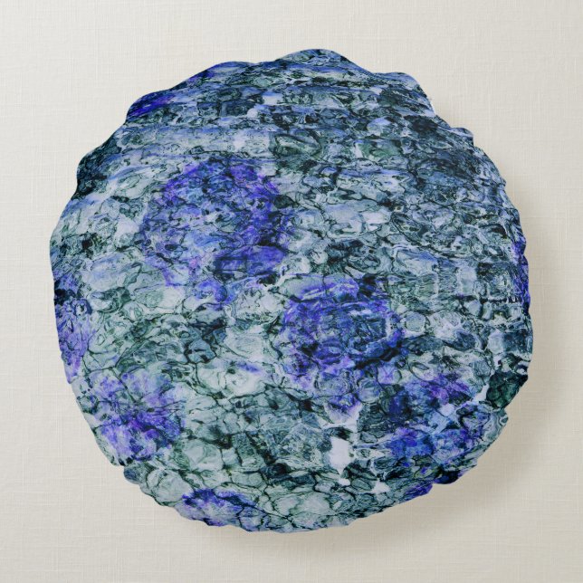 Digital art of blue watercolor abstract background round cushion (Back)