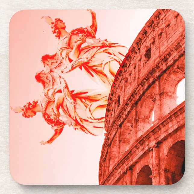 Digital art of Colosseum and statues / sculptures Coaster (Front)