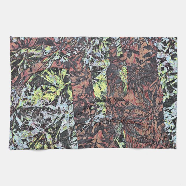 Digital art of floral flower pattern with tree tea towel (Horizontal)