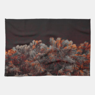 Digital art of pine tree with orange colour spots tea towel