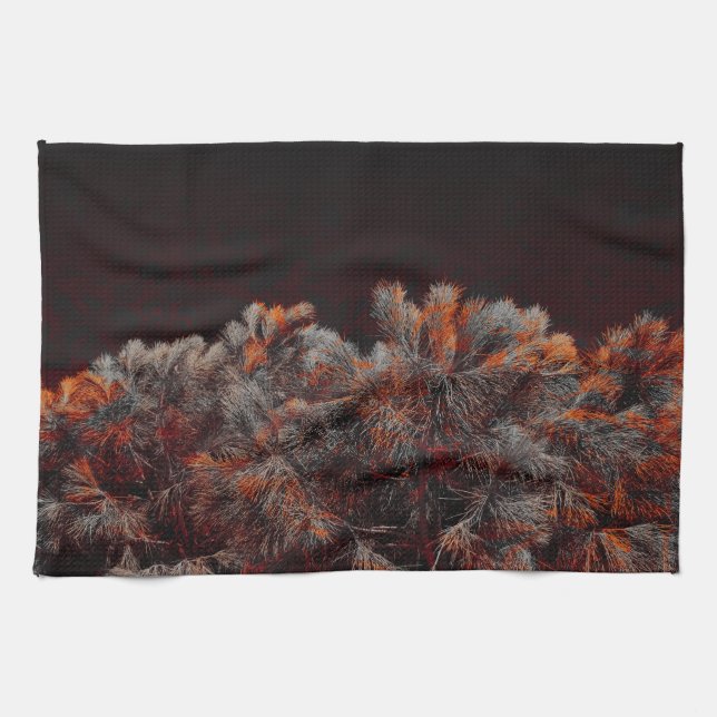 Digital art of pine tree with orange colour spots tea towel (Horizontal)