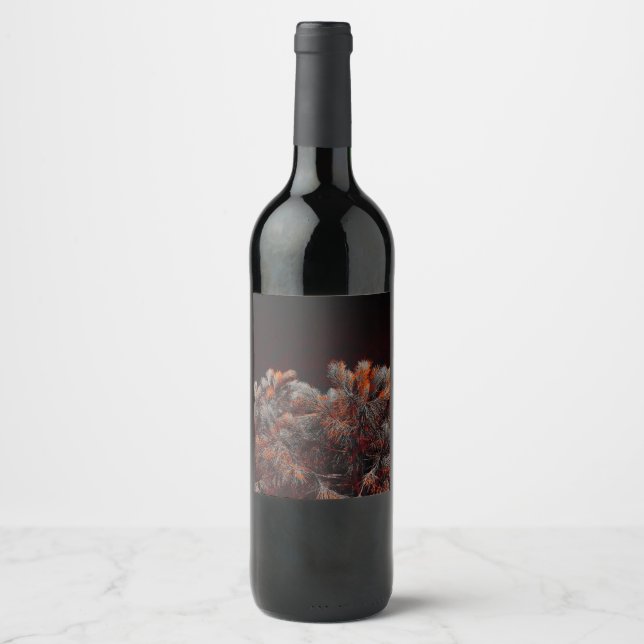 Digital art of pine tree with orange colour spots wine label (Front)